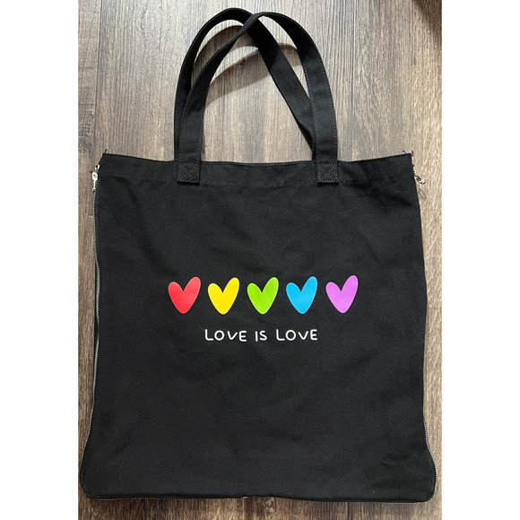 Most Wanted USA Black Cotton Canvas Love Is Love Tote Bag - Picture 1 of 5